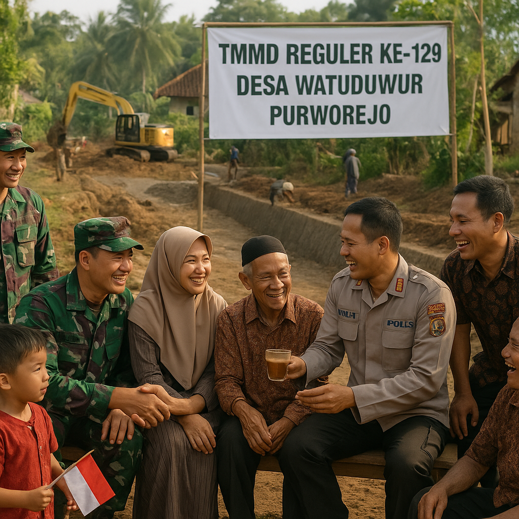 Tak Cuma Bangun Desa, TNI-Polri dan Warga Watuduwur Perkuat Kebersamaan di TMMD