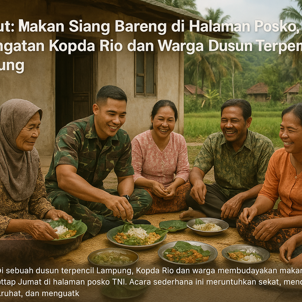Makan Siang Bareng di Halaman Posko, Kisah Kehangatan Kopda Rio dan Warga Dusun Terpencil Lampung