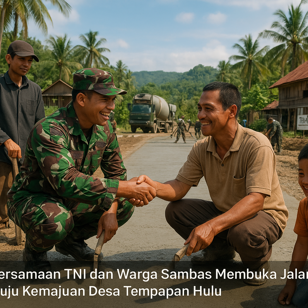 Kebersamaan TNI dan Warga Sambas Membuka Jalan Menuju Kemajuan Desa Tempapan Hulu