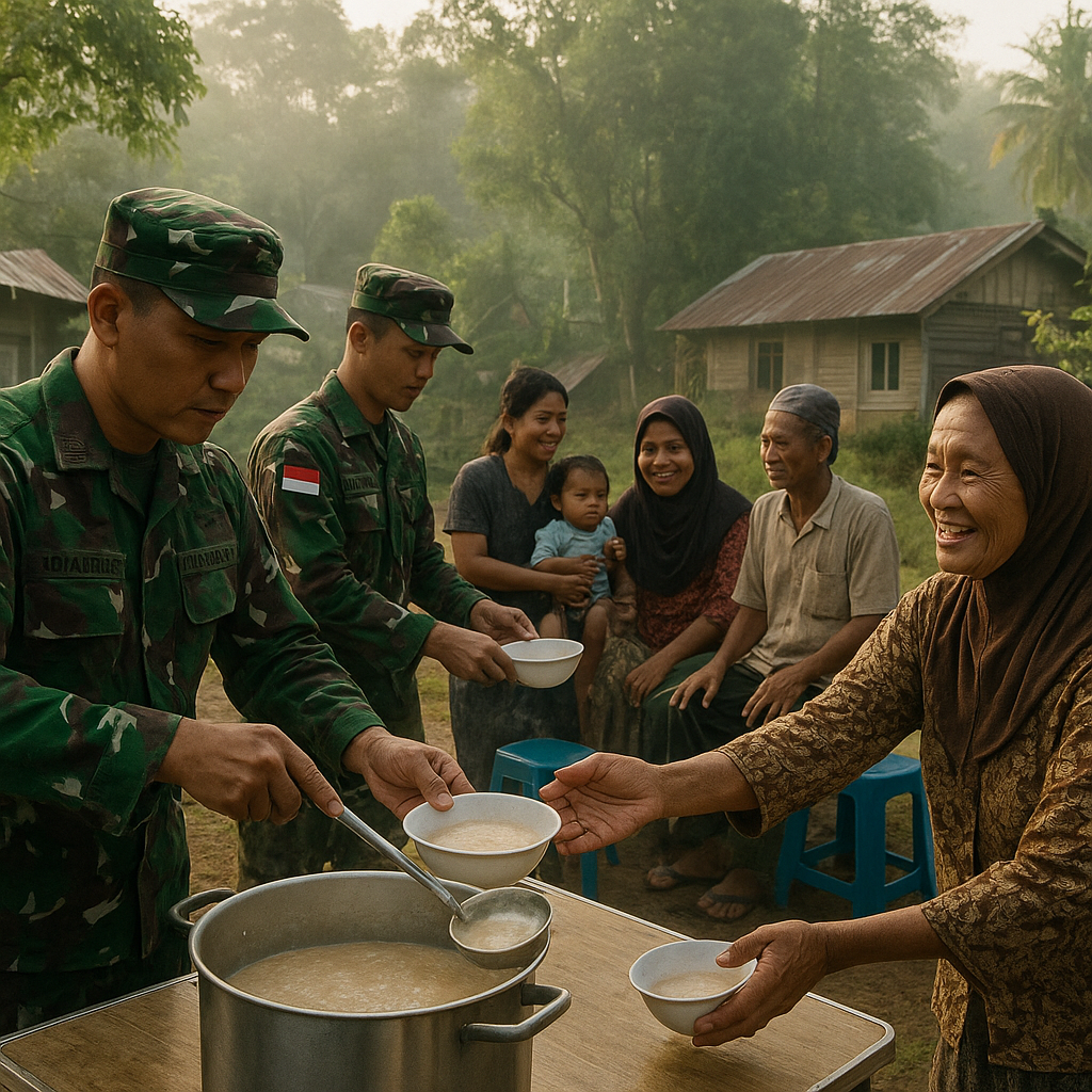 Aksi Humanis Yonarmed 12 Kostrad, Pos Nunura Berbagi Bubur di Desa Tohe