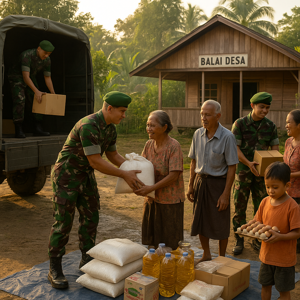 Bantuan Sembako TNI Untuk Lansia dan Keluarga Prasejahtera di Desa Tertinggal Kalimantan