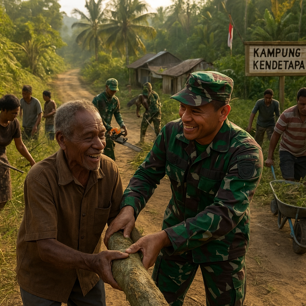 Jalan Kampung Kendetapa Kembali Terbuka, Berkat Gotong Royong TNI dan Warga