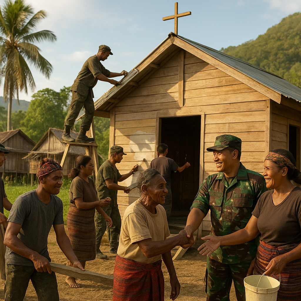 Satgas TNI Perbaiki Gereja, Pererat Persaudaraan di Sinak Papua