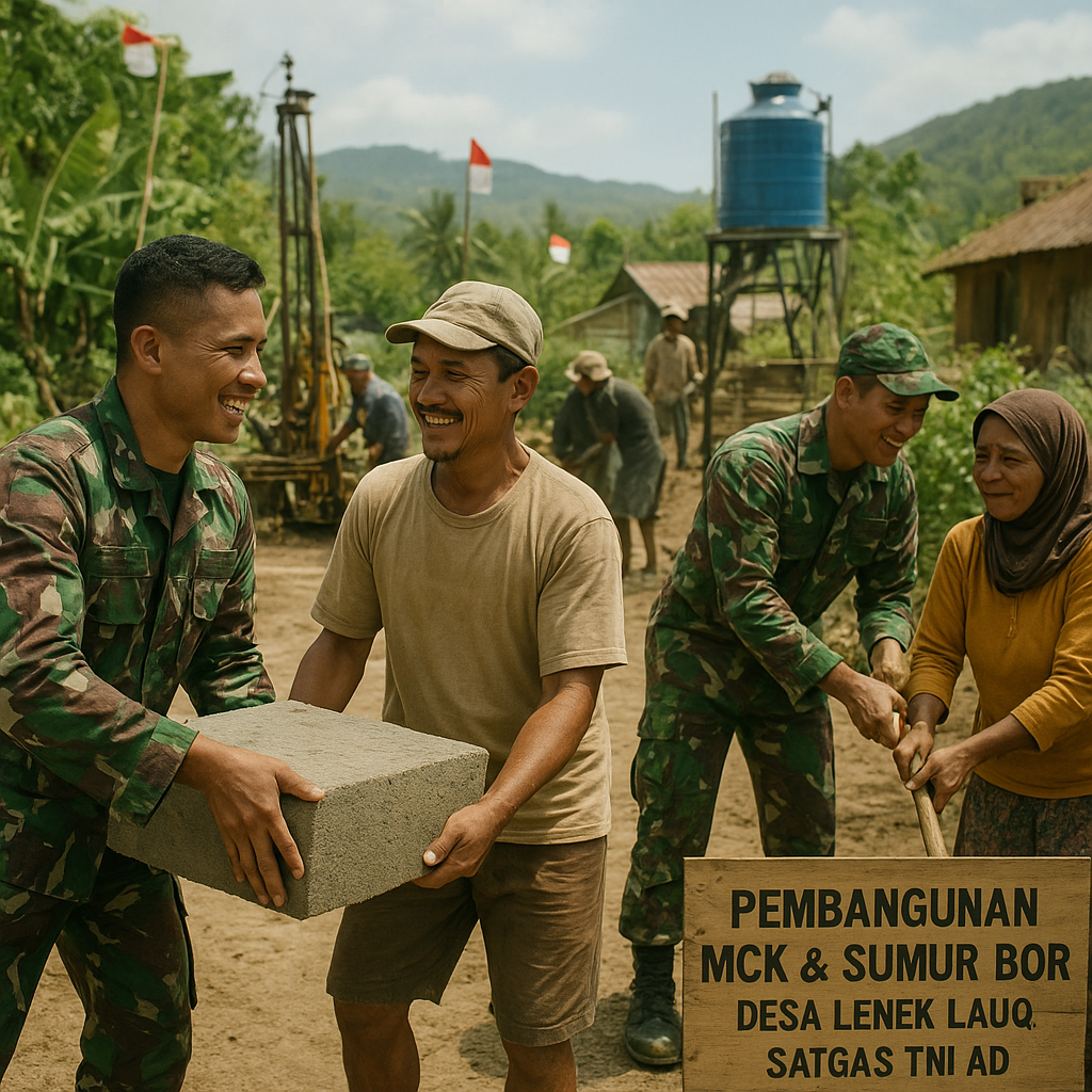 TNI AD Bangun MCK dan Sumur Bor di Desa Terpencil Lombok Timur, Air Bersih Kini Bisa Dinikmati