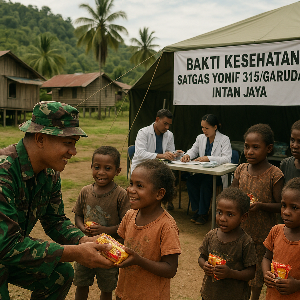 Satgas Yonif 315/Garuda Gelar Bakti Kesehatan dan Bagikan Snapack untuk Anak-anak di Intan Jaya