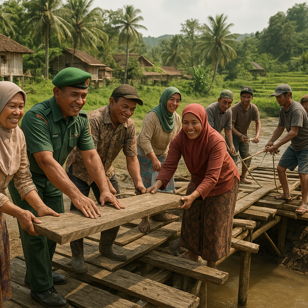 Gotong Royong Perbaiki Jembatan Usang, Warga dan Babinsa Bangun Akses Penghubung Antar Kampung