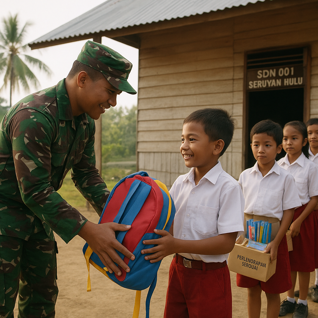 Senandung Kebersamaan: Satgas TNI Bagikan Perlengkapan Sekolah di SD Perbatasan Kalimantan
