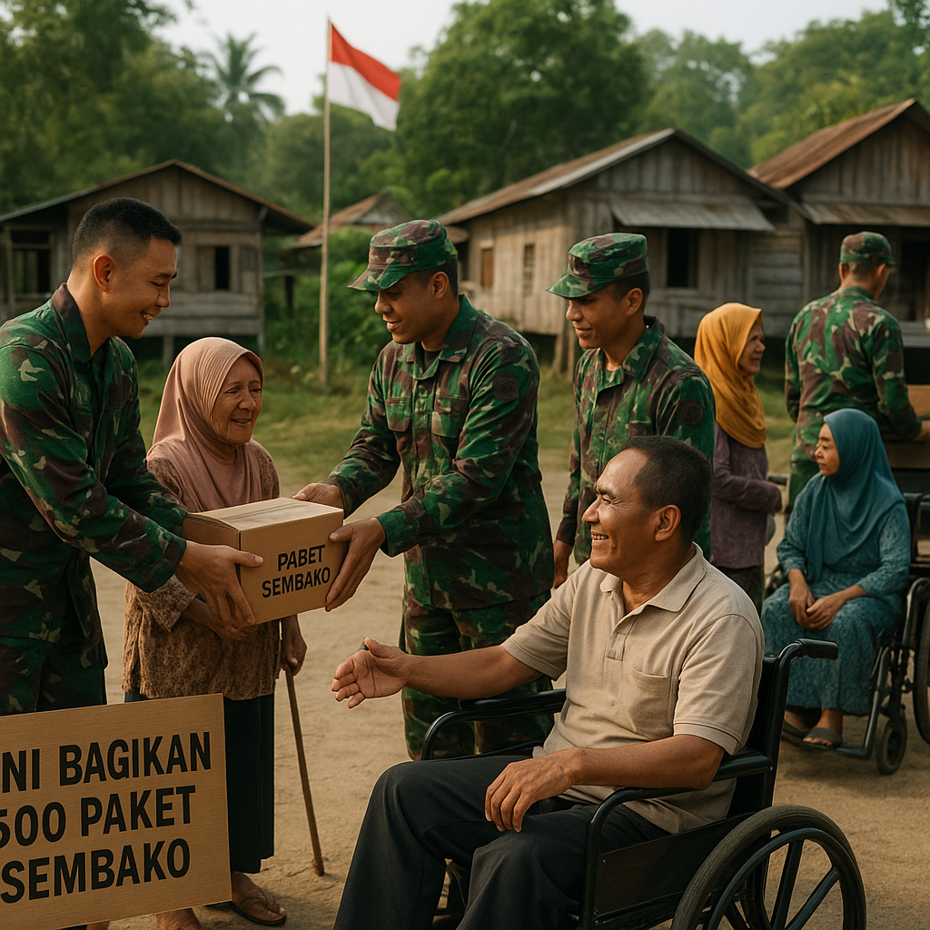 TNI Bagikan 500 Paket Sembako untuk Warga Lansia dan Disabilitas di Perbatasan Entikong