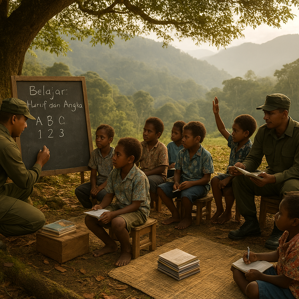 Kisah Prajurit TNI Jadi Guru Dadakan untuk Anak-Anak Papua di Bawah Pohon