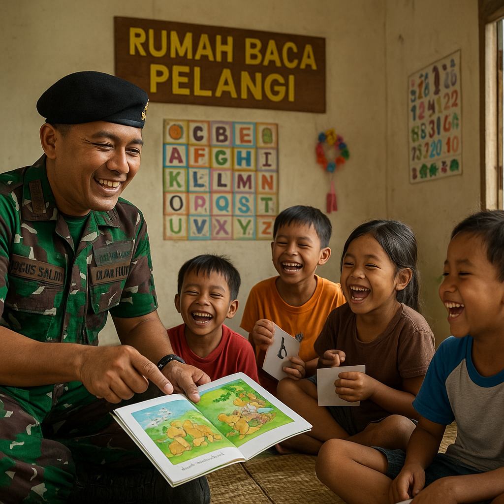 Dandim Sragen Jadi Guru Dadakan, Ajari Anak-anak Desa Baca dengan Metode Fun Learning