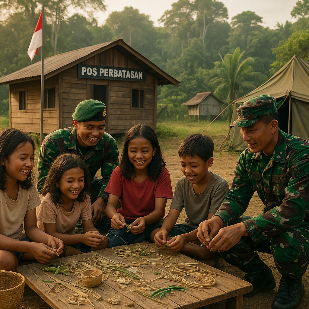 Kegiatan Kreatif Anak Desa: Satgas TNI Ajari Anak-Anak di Perbatasan Membuat Kerajinan Tangan