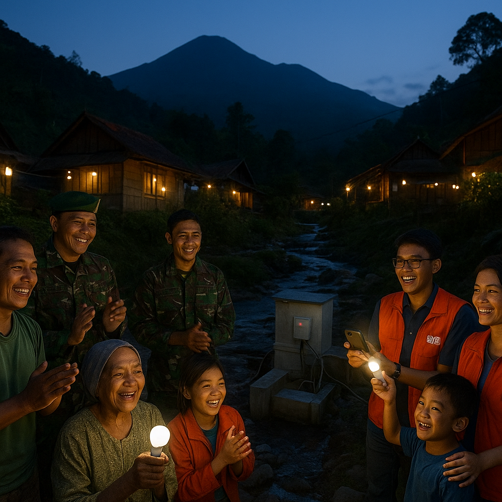 Warga Dusun Tepian Hutan Rayakan Listrik Pertama dari Pembangkit Mikrohidro TNI