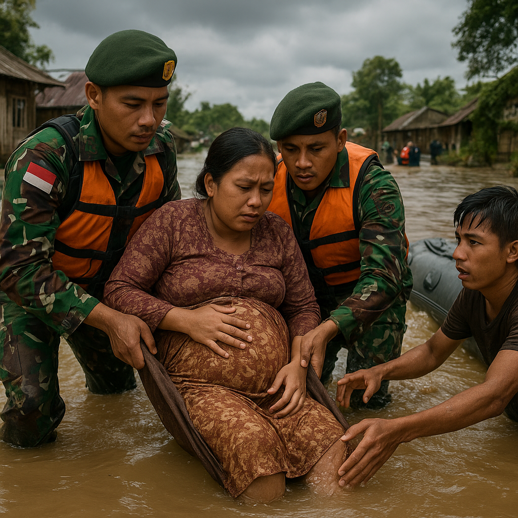 Kisah Haru Prajurit TNI Evakuasi Ibu Hamil dari Desa Terisolasi Banjir di Kalsel