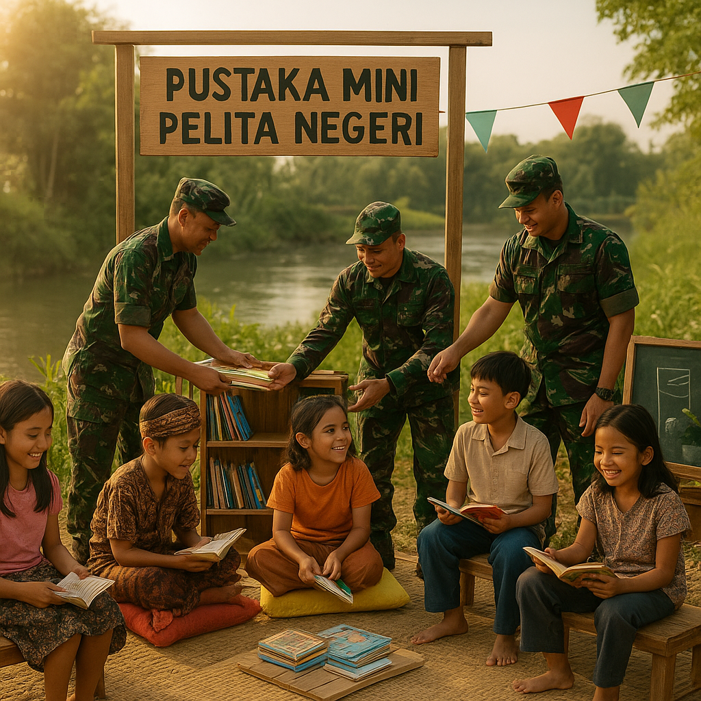 Tepian Sungai Jadi Taman Baca, Satgas TNI Dirikan Pustaka Mini untuk Anak-Anak Perbatasan