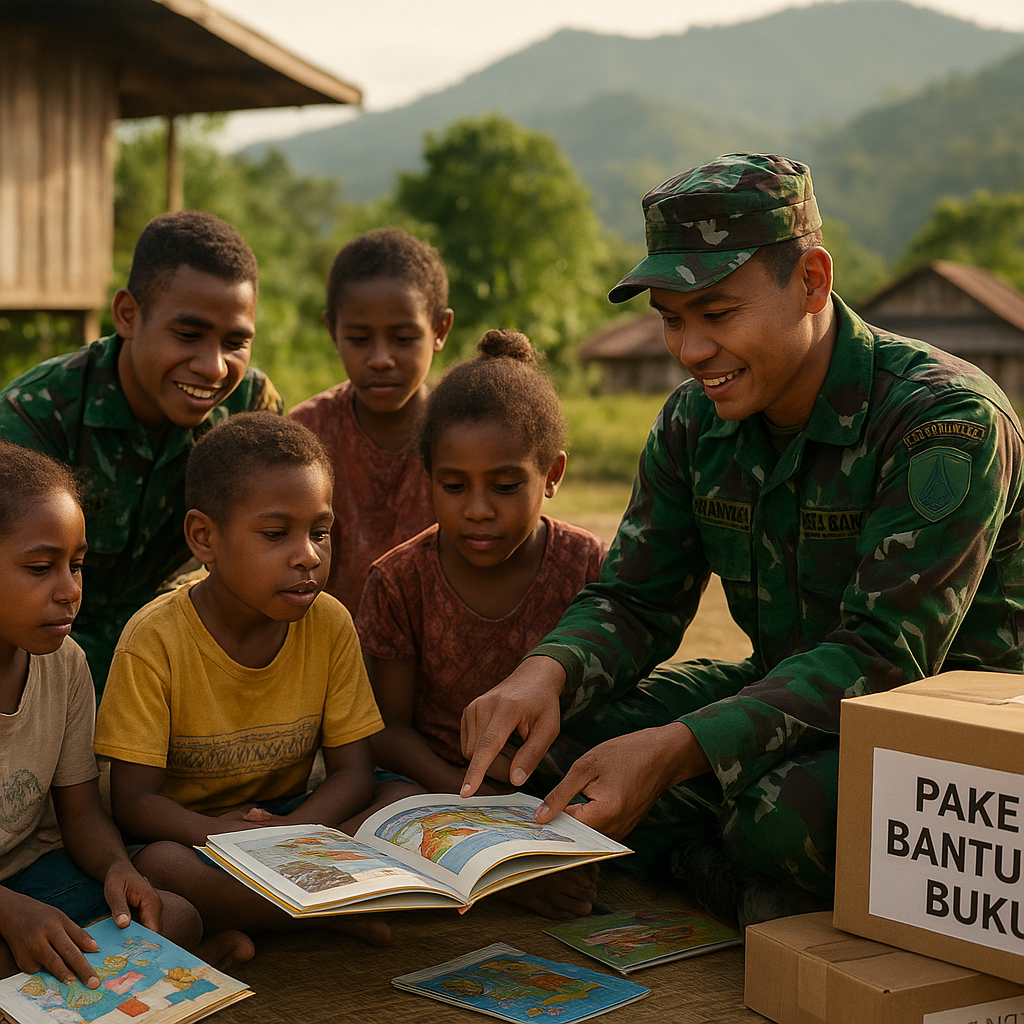 Cerita Hangat dari Ujung Timur: Satgas Yonif 732/Banau Ajarkan Anak-Anak Papua Baca Paket Bantuan Buku