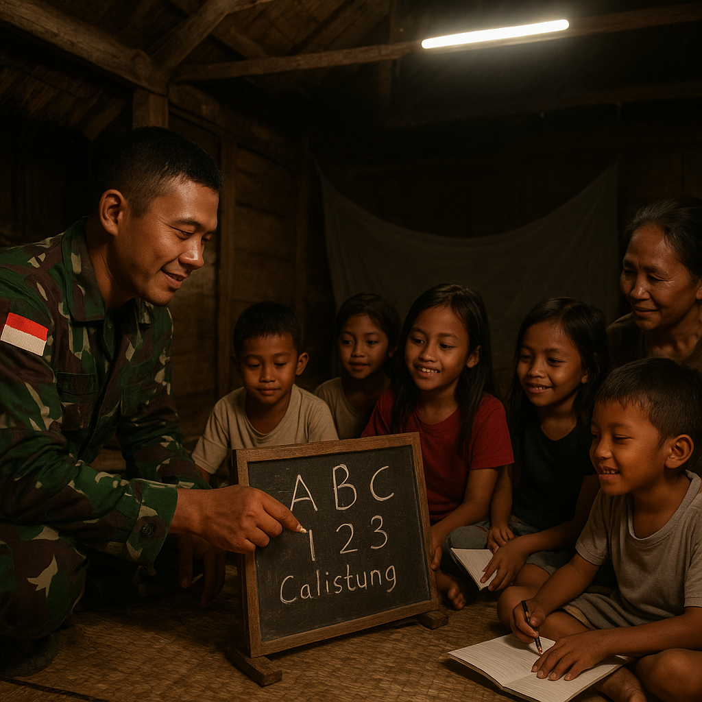 Prajurit TNI Ajar Anak-Anak Desa di Perbatasan Kalimantan Calistung