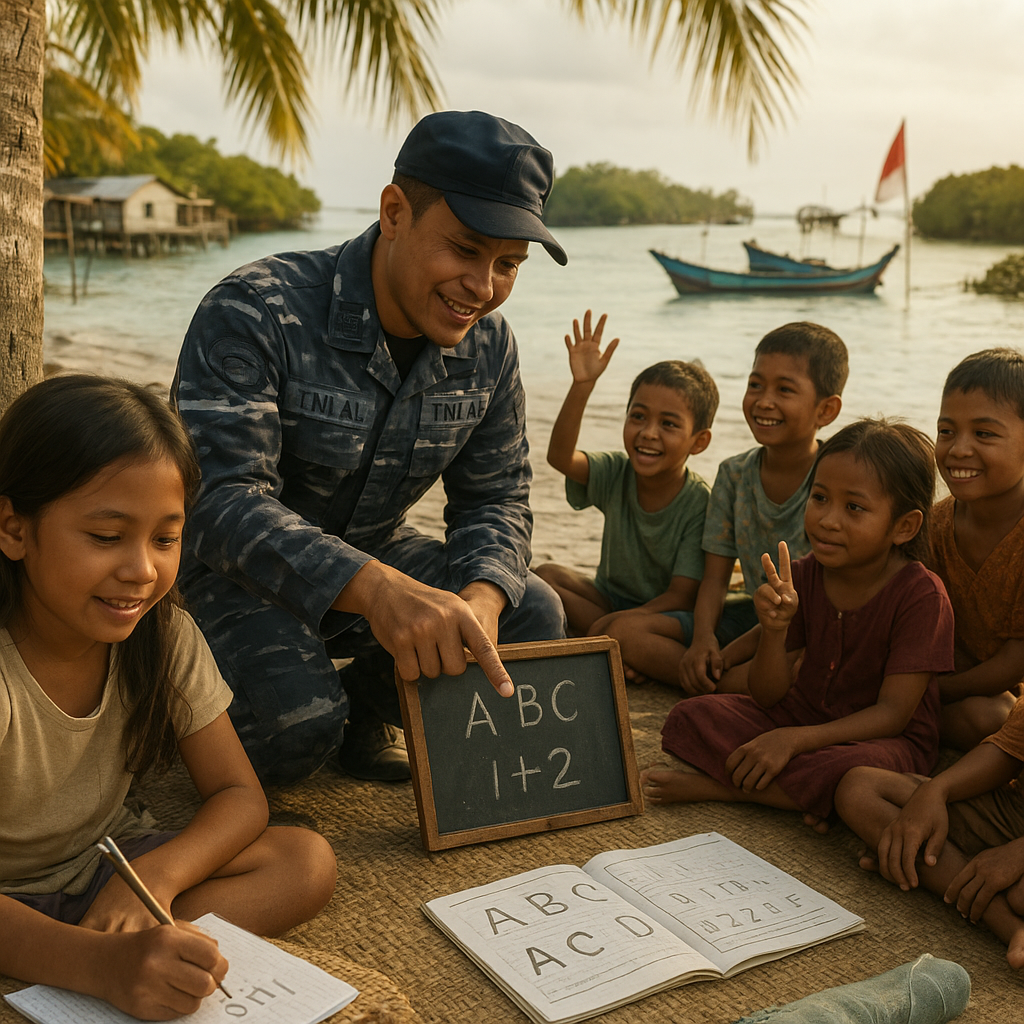 Kisah Haru Prajurit TNI AL Ajari Anak-Anak Pesisir Membaca di Pulau Terluar