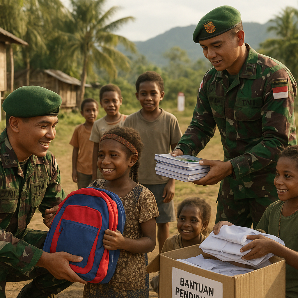 Kisah Hangat di Perbatasan: Satgas TNI Bagikan Bantuan Pendidikan untuk Anak-Anak Papua