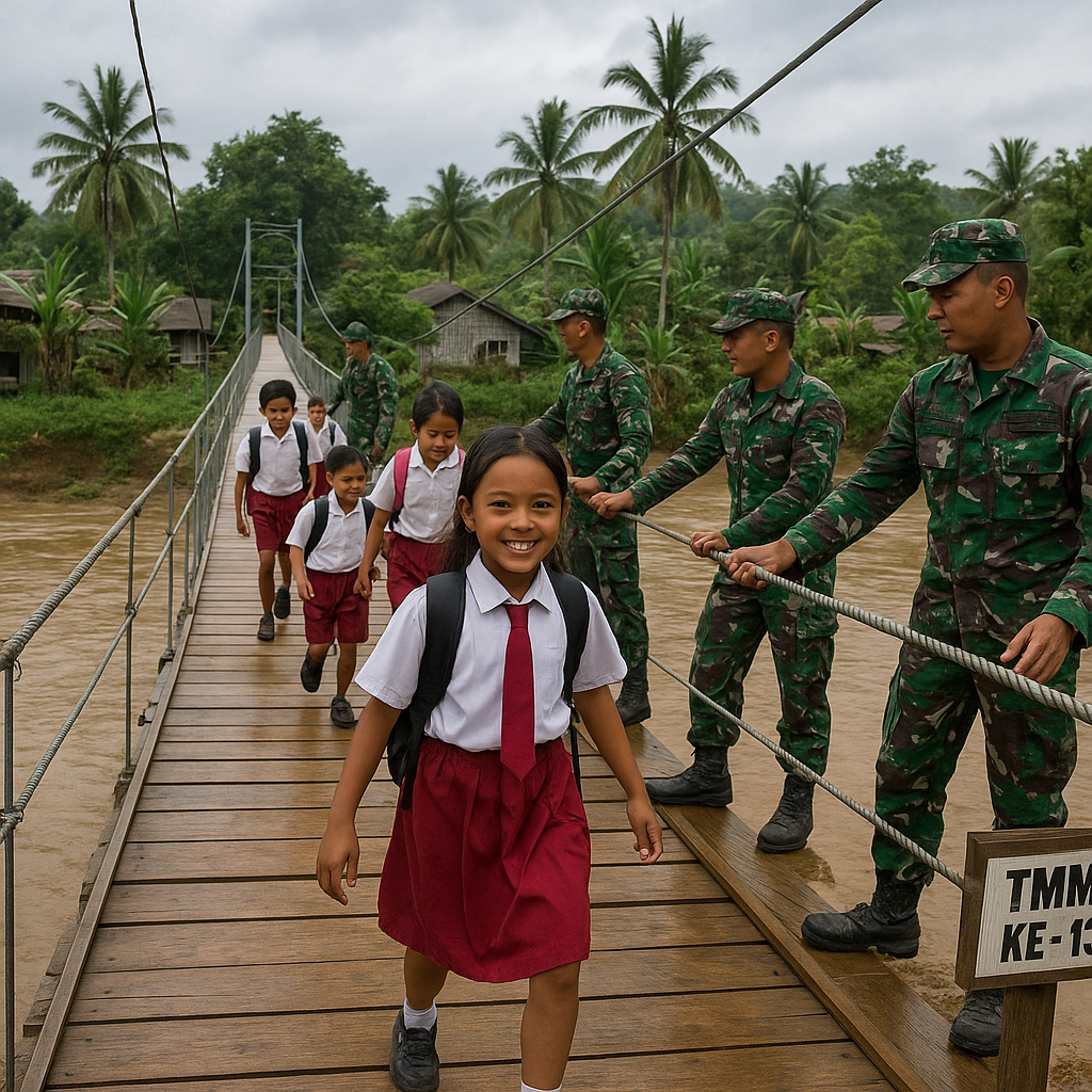 TNI Bangun Jembatan Gantung di Desa Terisolasi Demi Anak Sekolah Tak Lagi Kebanjiran