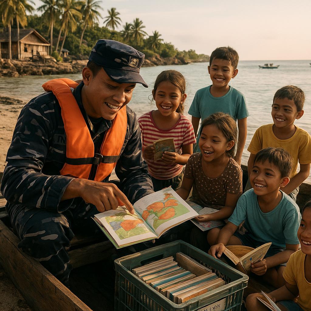 Kisah Menyentuh: Anggota TNI AL Ajak Anak-Anak Pulau Pemping Belajar Membaca di Perpustakaan Apung