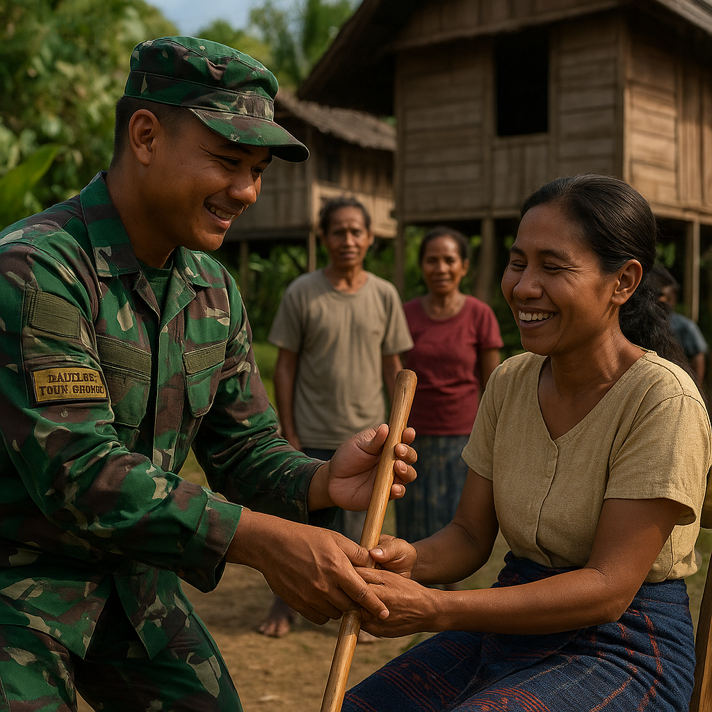 Satgas Yonif 403/WP Beri Tongkat Jalan untuk Vina, Wujud Kepedulian TNI di Papua