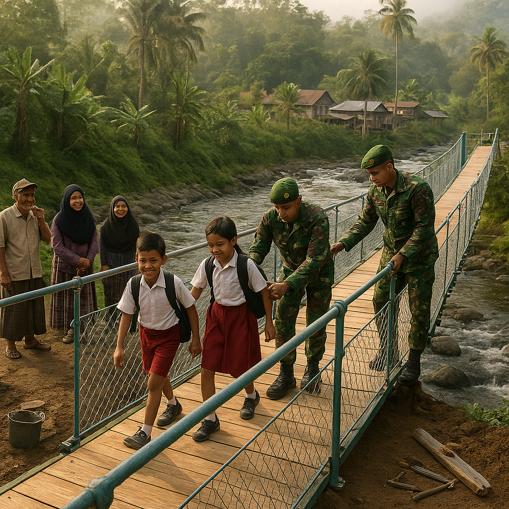 Jembatan Gantung yang Direnovasi TNI Menghubungkan Kembali Dusun Terpencil di Aceh