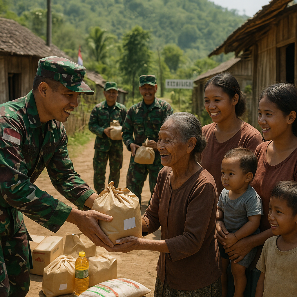 Satgas TNI Bagikan Paket Sembako, Warga Perbatasan Merasa Diperhatikan