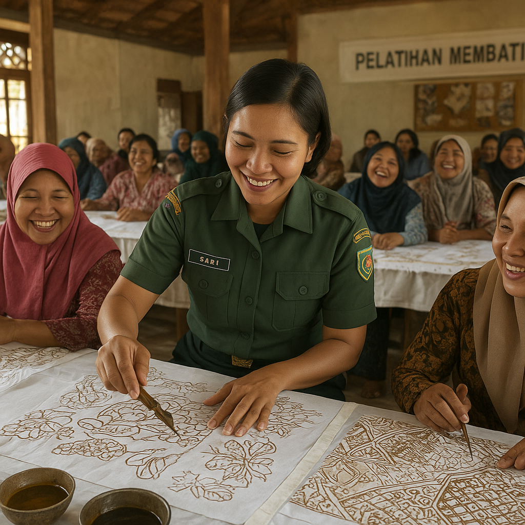 Cerita Kehangatan: Ibu-ibu Desa Belajar Membatik Bersama Prajurit Wanita TNI