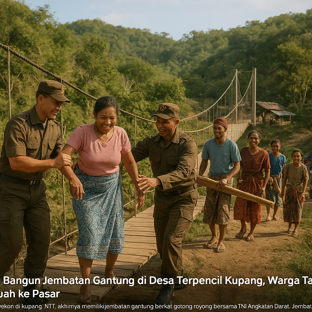 TNI AD Bangun Jembatan Gantung di Desa Terpencil Kupang, Warga Tak Lagi Susah ke Pasar