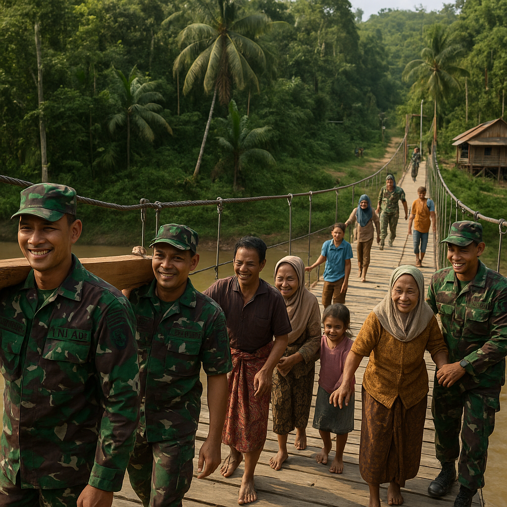 TNI AD Bangun Jembatan Gantung di Desa Terpencil Kalimantan Barat, Kini Warga Tak Lagi Terisolasi