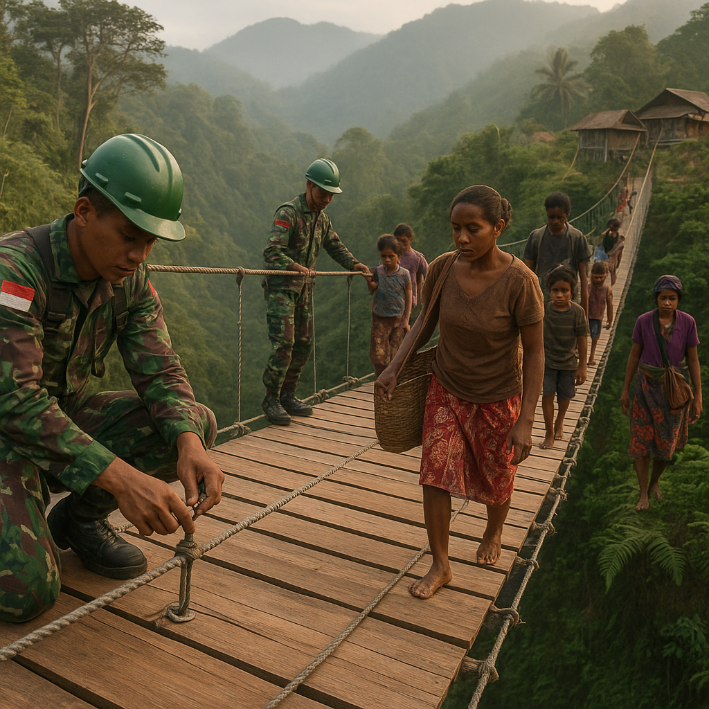 TNI AD Bangun Jembatan Gantung di Desa Pelosok Papua, Hubungkan Dua Kampung