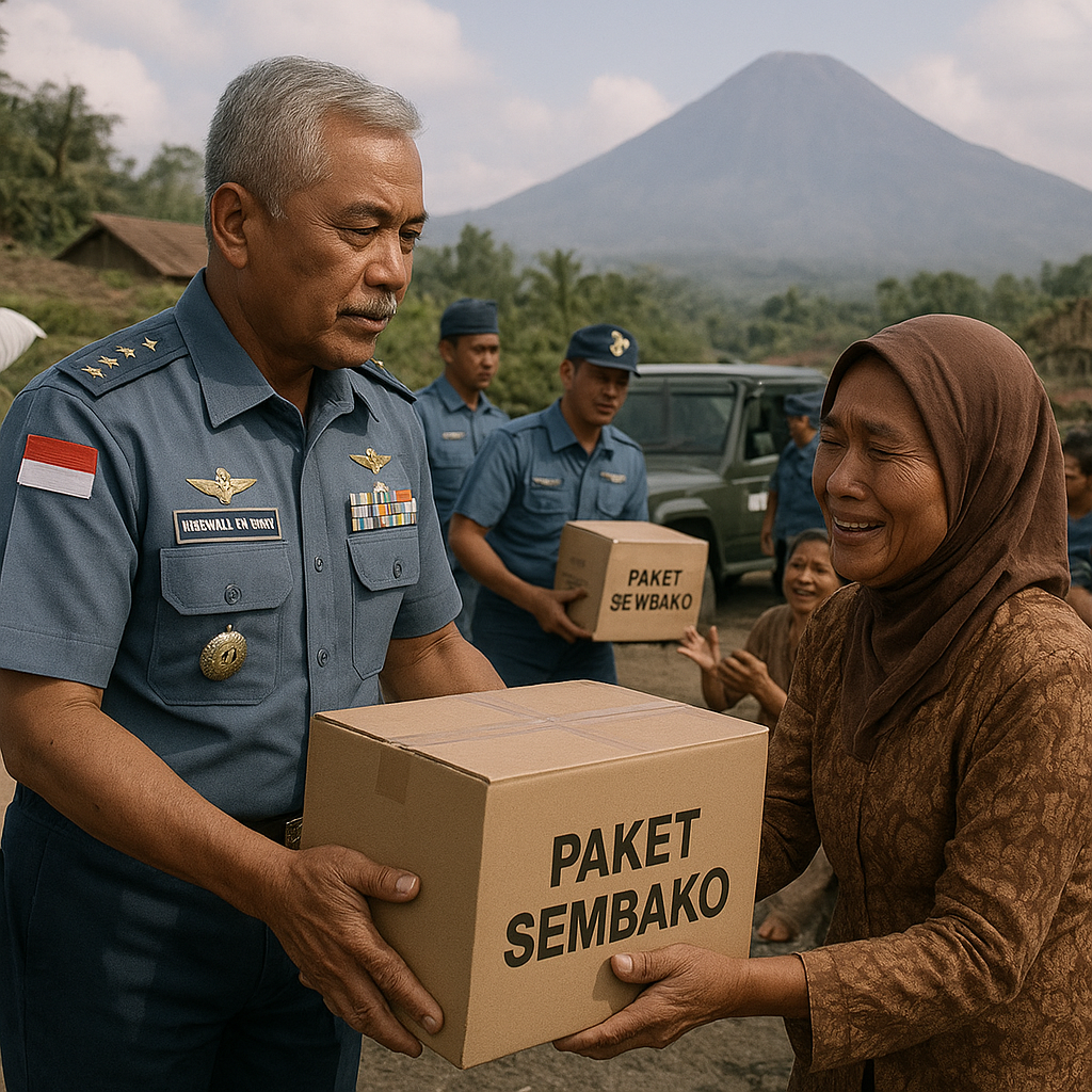Bantuan Sembako TNI AU untuk Warga Lereng Merapi, Disambut Haru