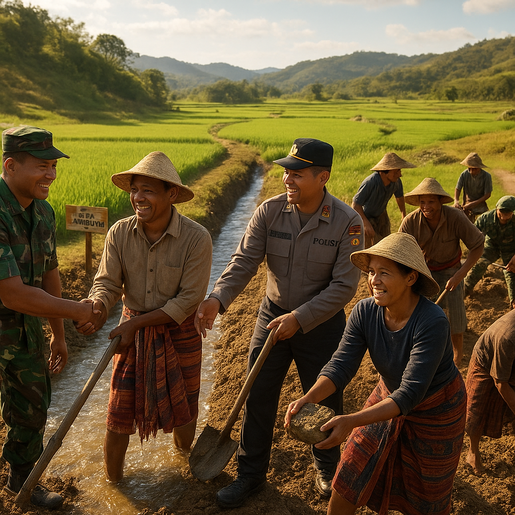 TNI-Polri Gotong Royong Bangun Irigasi Sawah di NTT, Petani Bersyukur