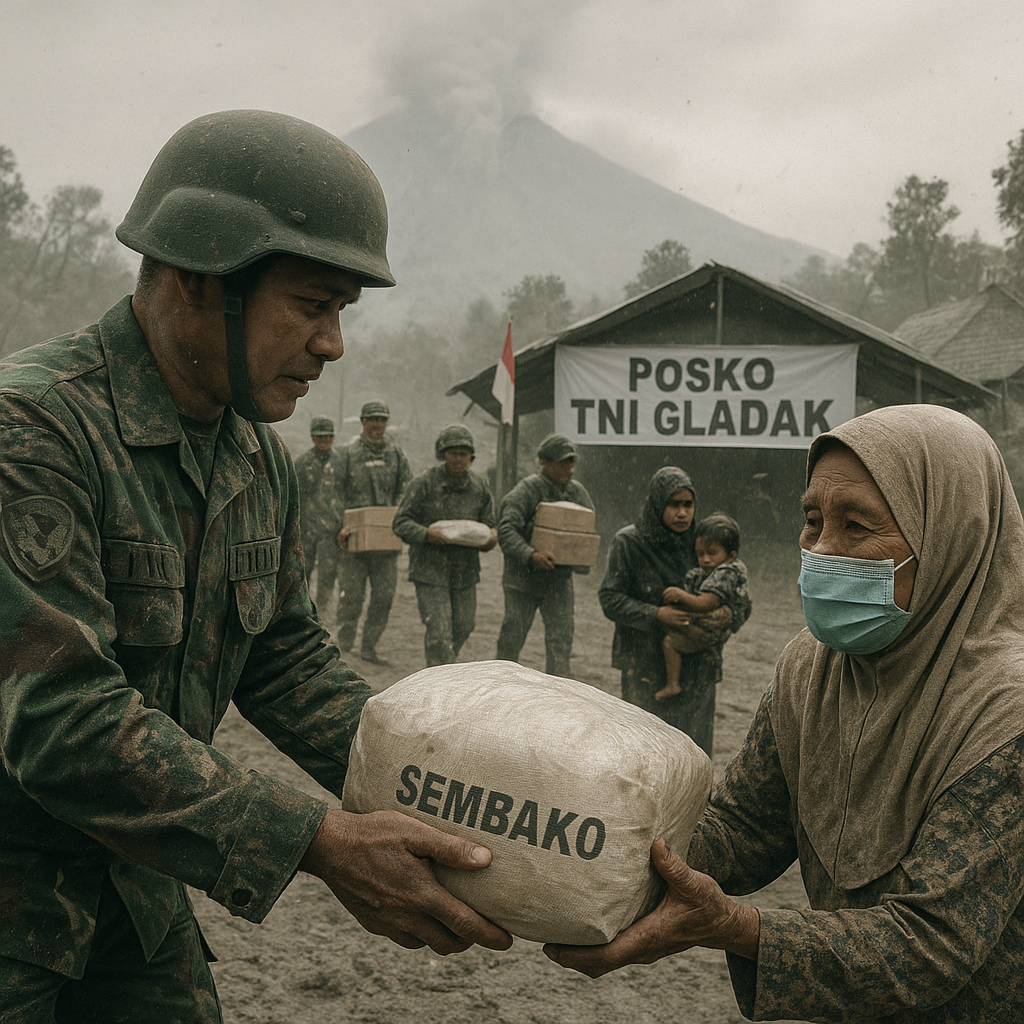 Bantuan Sembako untuk Warga Lereng Merapi Disalurkan Lewat Posko TNI
