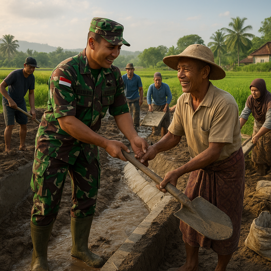 Babinsa dan Warga Gotong Royong Bangun Saluran Irigasi di Desa Cibodas