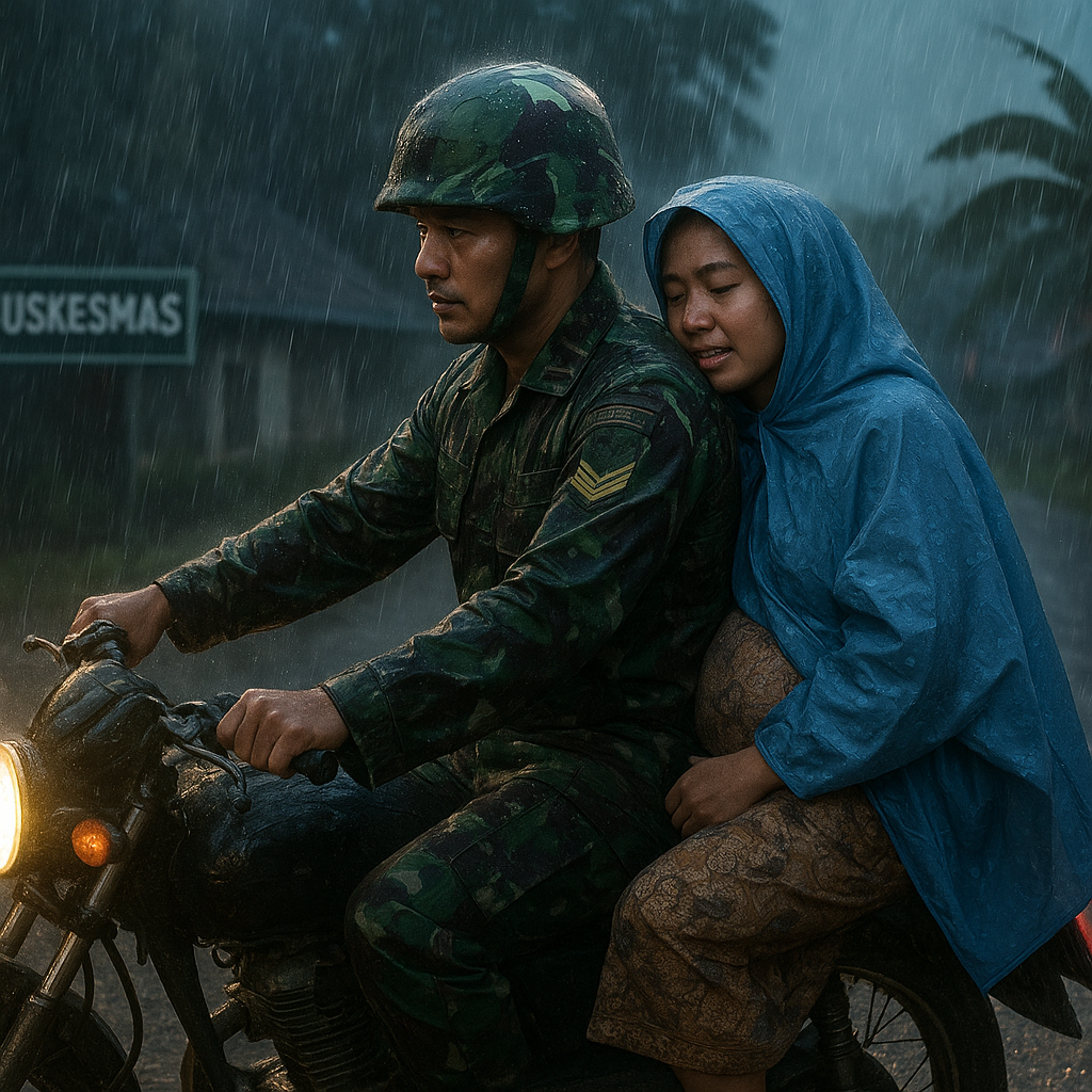 Cerita Haru: Prajurit TNI Antar Ibu Hamil ke Puskesmas dengan Sepeda Motor di Tengah Hujan