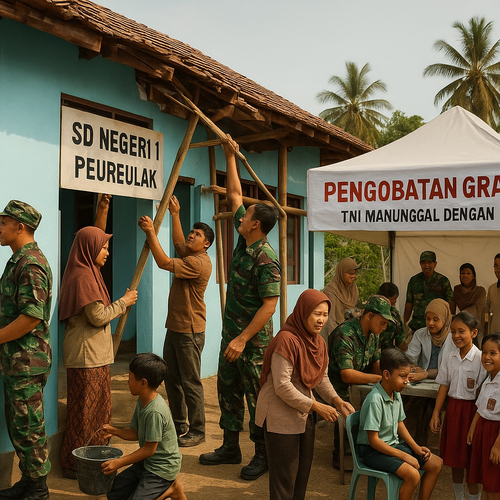 Kegiatan 'TNI Manunggal dengan Desa' di Aceh: Perbaiki Sekolah dan Gelar Pengobatan Gratis