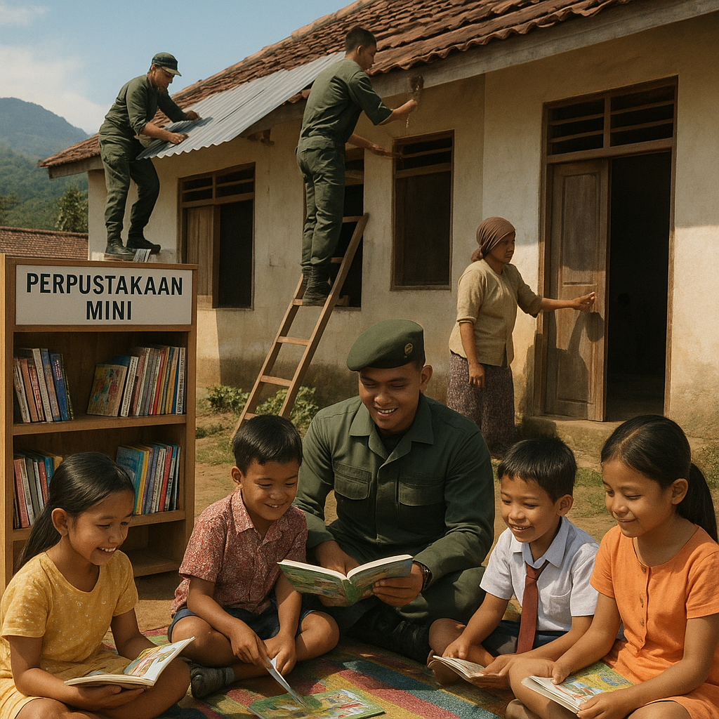 Praja TNI AD KKN, Bantu Perbaiki Sekolah dan Ajak Anak-anak Gemar Membaca