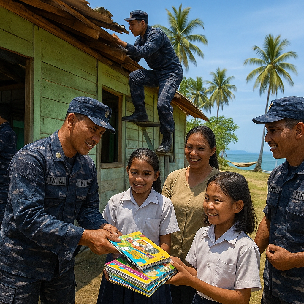 TNI AL Bantu Perbaiki Sekolah dan Bagikan Buku di Pulau Terpencil Kepulauan Sangihe