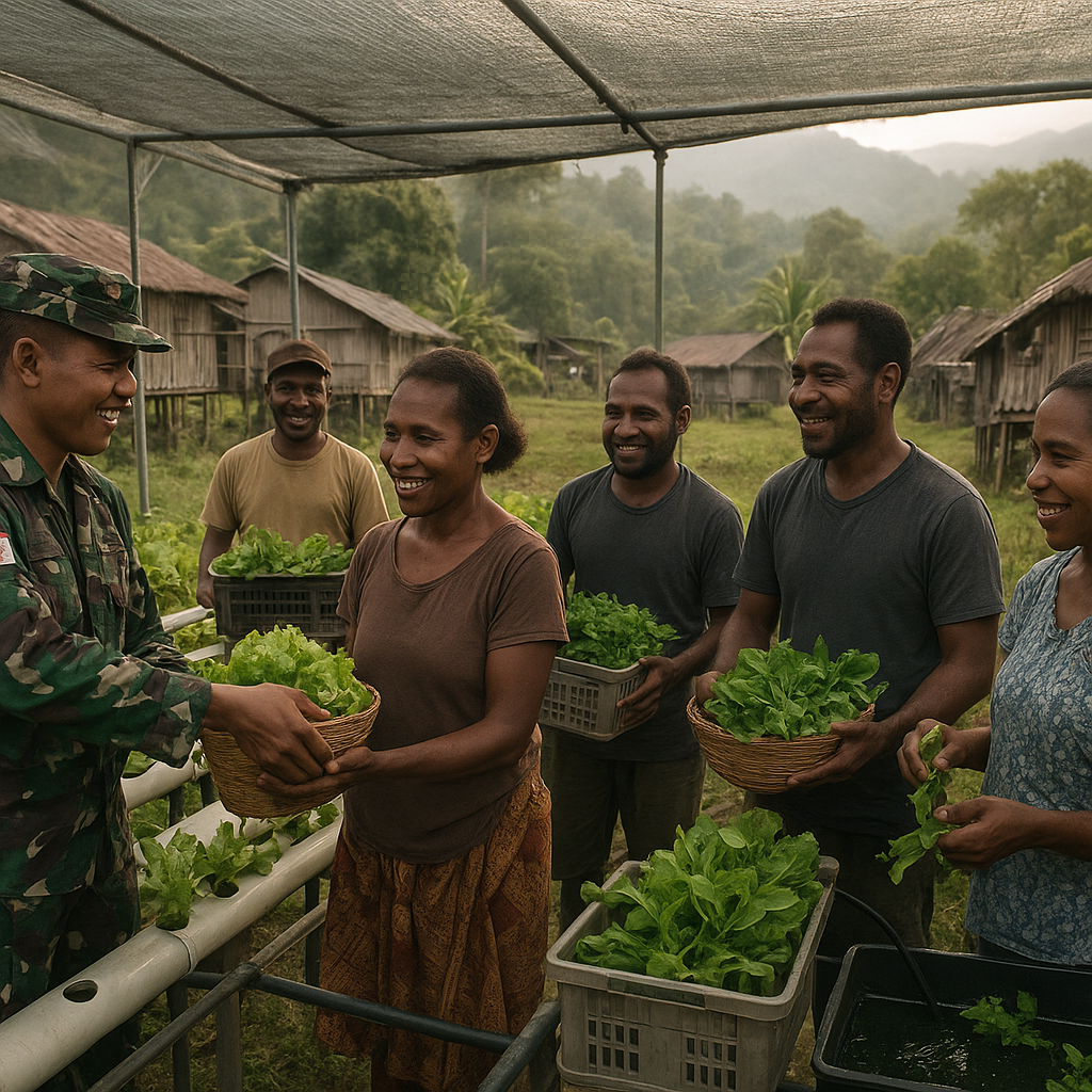 Binaan Satgas Yonif Mekanis Raup Hasil Panen Pertama dari Kebun Sayur Hidroponik