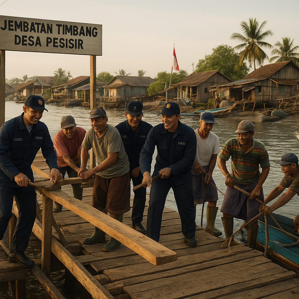 TNI AL Bantu Perbaiki Jembatan Timbang di Desa Pesisir, Nelayan Kembi Berlayar