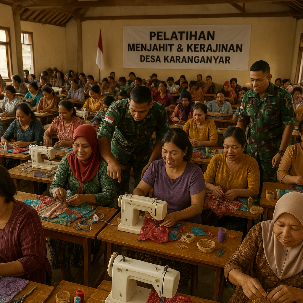 Ratusan Ibu-Ibu di Desa Karanganyar Ikut Pelatihan Keterampilan dari TNI