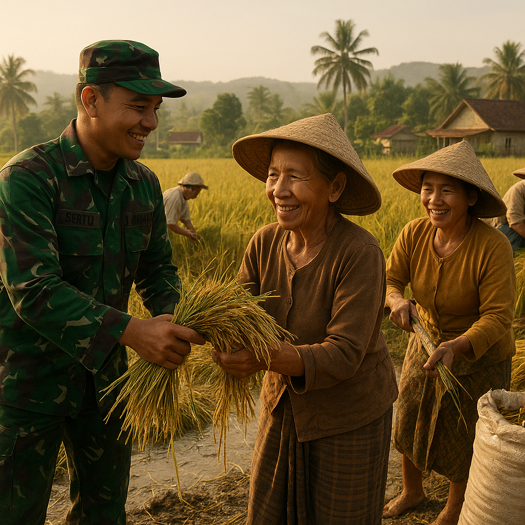 Babinsa Bantu Warga Panen Padi di Sawah Desa Sukamaju, Hasil Melimpah