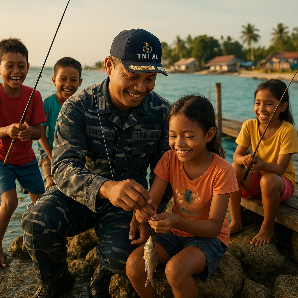 Cerita Hangat: Anggota TNI Pancing Bersama Anak-Anak Pesisir di Pulau Terluar
