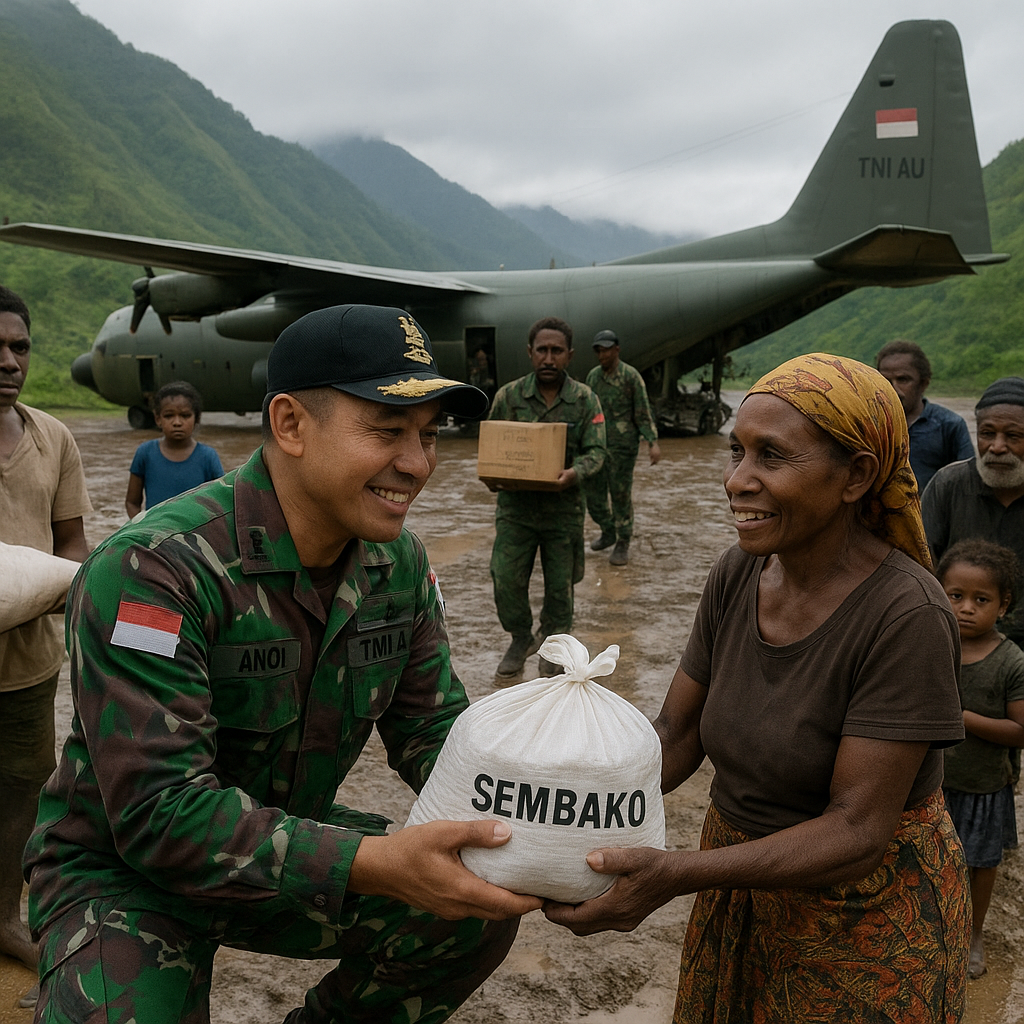 Bantuan Sosial Sembako TNI AU untuk Warga Pegunungan Papua