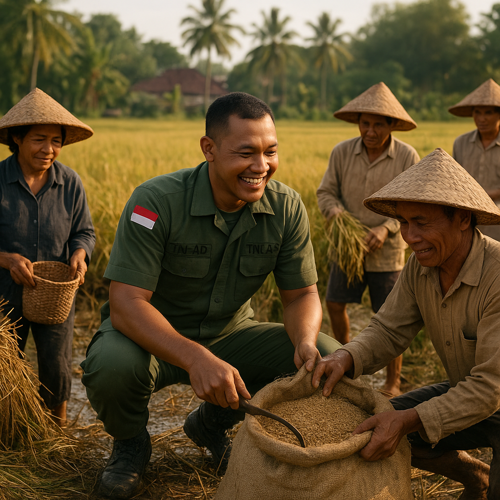 Babinsa Bantu Petani di Jawa Tengah Panen Raya Padi