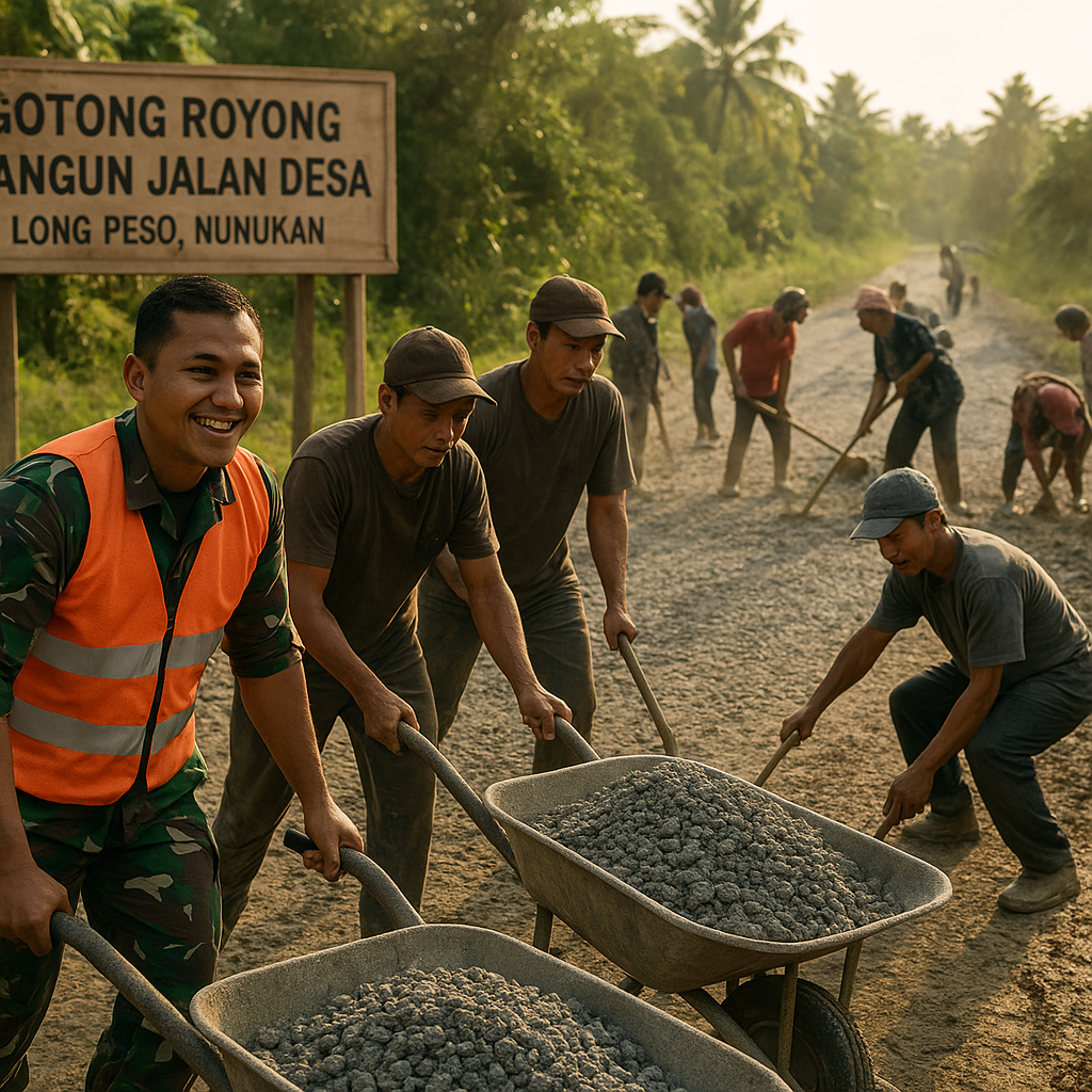 Babinsa dan Warga Gotong Royong Bangun Jalan Desa di Perbatasan Nunukan