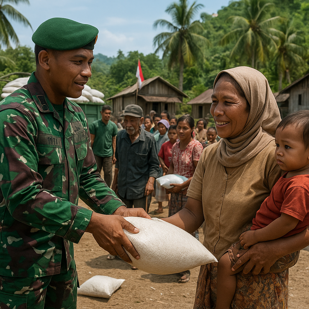 Bantuan Beras untuk 500 Keluarga di Pedalaman Halmahera Barat Disalurkan Prajurit TNI