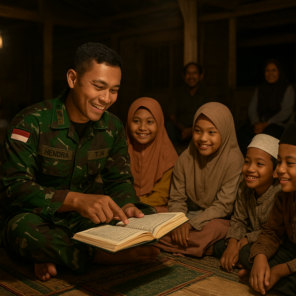 Babinsa di Aceh Utara Rela Jadi Guru Mengaji Anak-anak Desa Saat Malam Hari