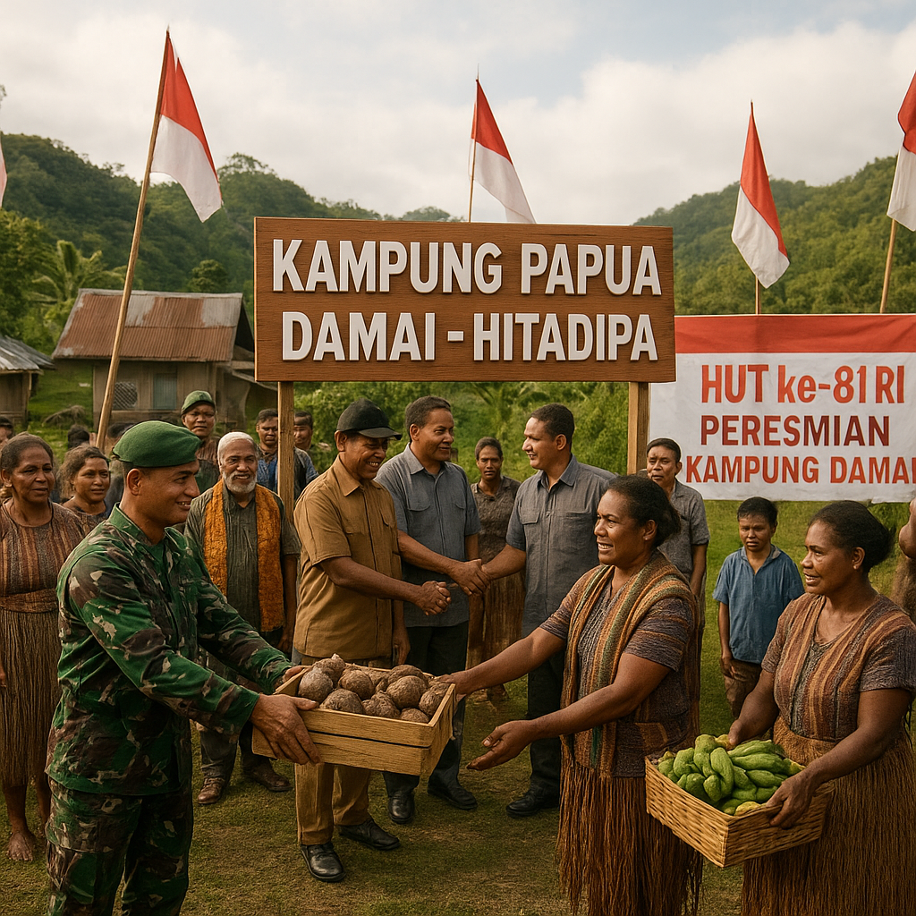 HUT ke-81 RI, TNI Resmikan Hitadipa Jadi Kampung Papua Damai dan Borong Hasil Tani Warga
